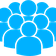 Silhouette of a group of blue people icons arranged closely together.
